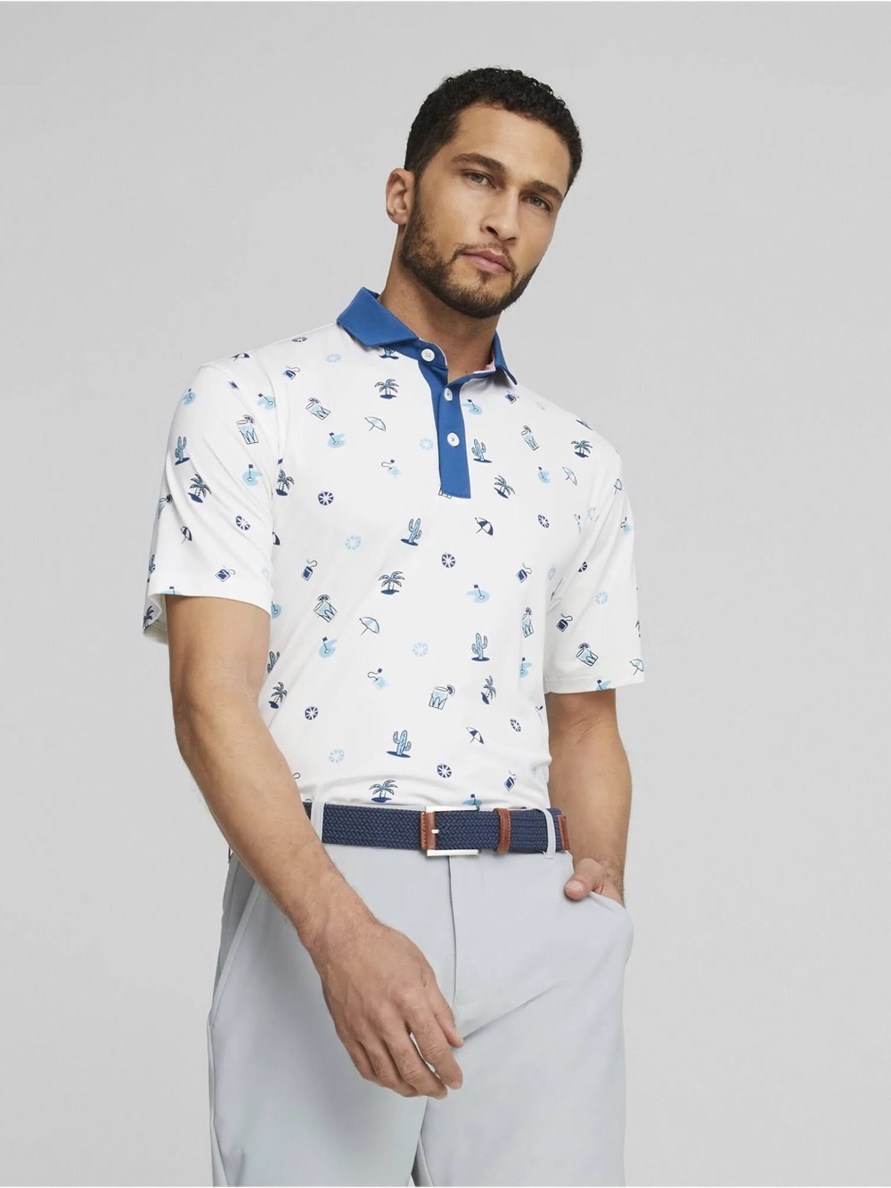 PUMA x Arnold Palmer Golf Polo Allover Print White Blue Men’s Size M